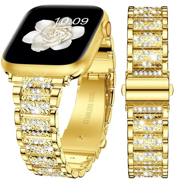 Bracelet scintillant pour femmes, compatible avec Apple Watch 49mm 46mm 45mm 44mm 41mm 40mm 38mm, en métal inoxydable pour iWatch