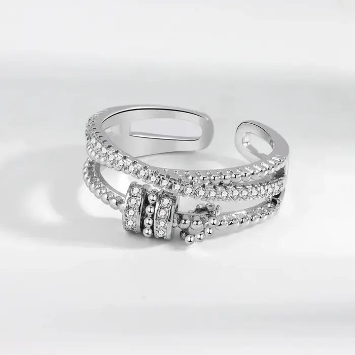 Bague anti-stress réglable en argent sterling 925 Trumium pour femme avec perle