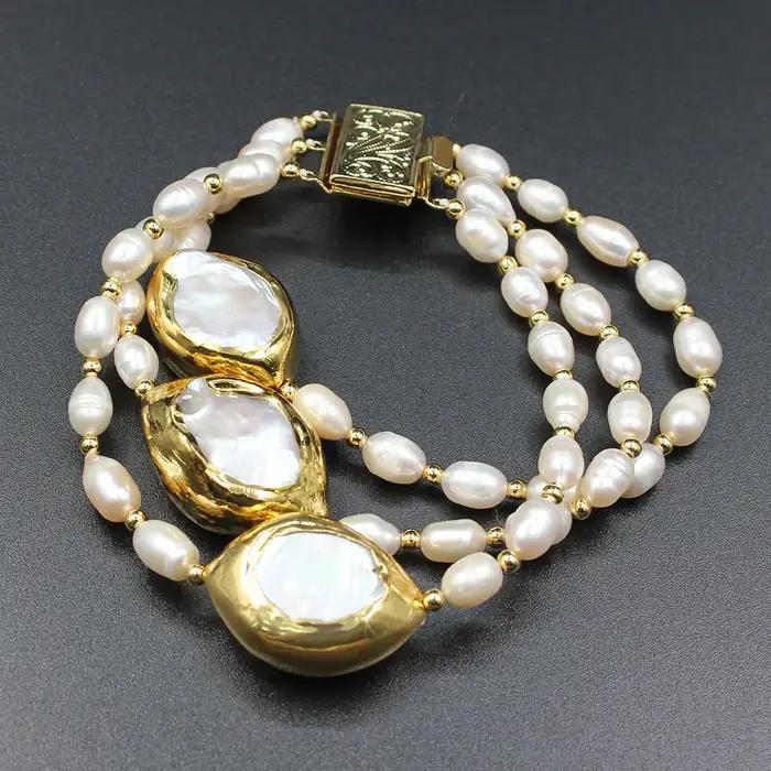 GuaiGuai-Bracelet de Perles Keshi Blanches pour Femme