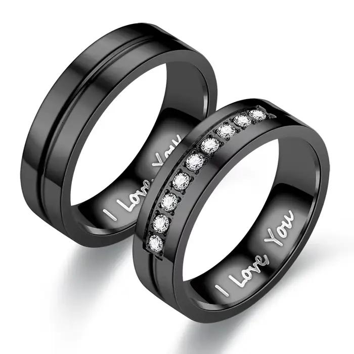 Bague en acier titane or avec inscription "Je t'aime" bijou romantique pour homme et femme occasions spéciales alliance de mariage romantique