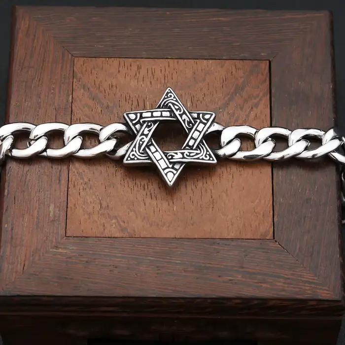 Bracelet chaîne étoile de David Vintage en acier inoxydable 316L, bracelets hexagramme à la mode pour hommes et femmes, amulette, bijoux cadeaux, vente en gros