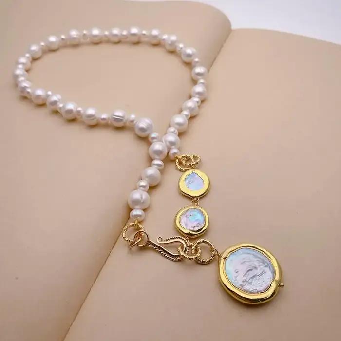 Y · YING-Collier Ras du Cou en Perle de Pomme de Terre Blanche