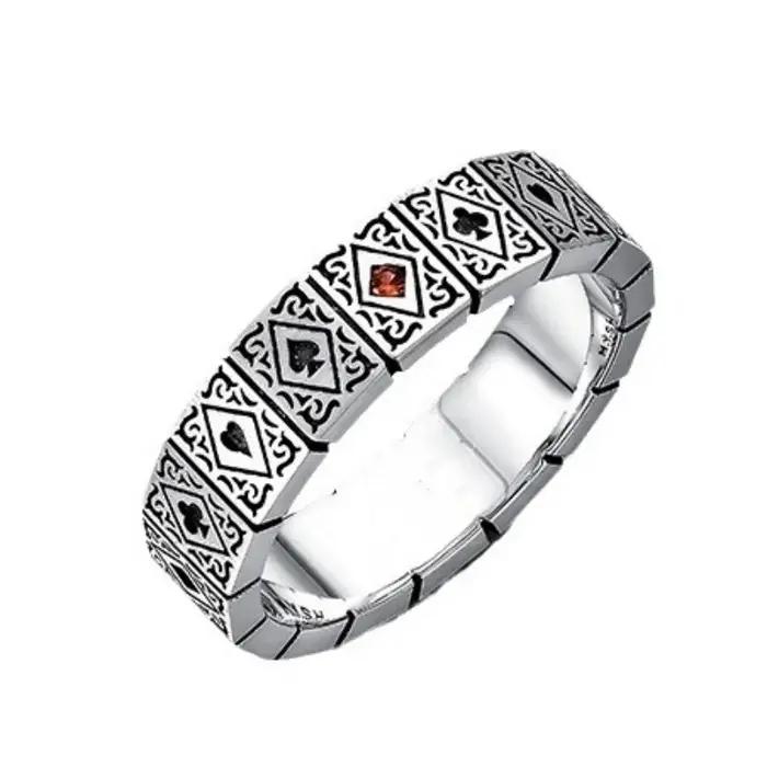 Buyee-Bague ouverte en argent regardé 925 pour hommes et femmes, doigt de poker élégant, cercle de b