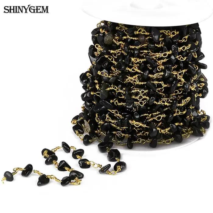 Chaînes de Perles en Tourmaline Naturelle ShinyGem Plaquées Or pour Création Bijouterie Occasions Spéciales