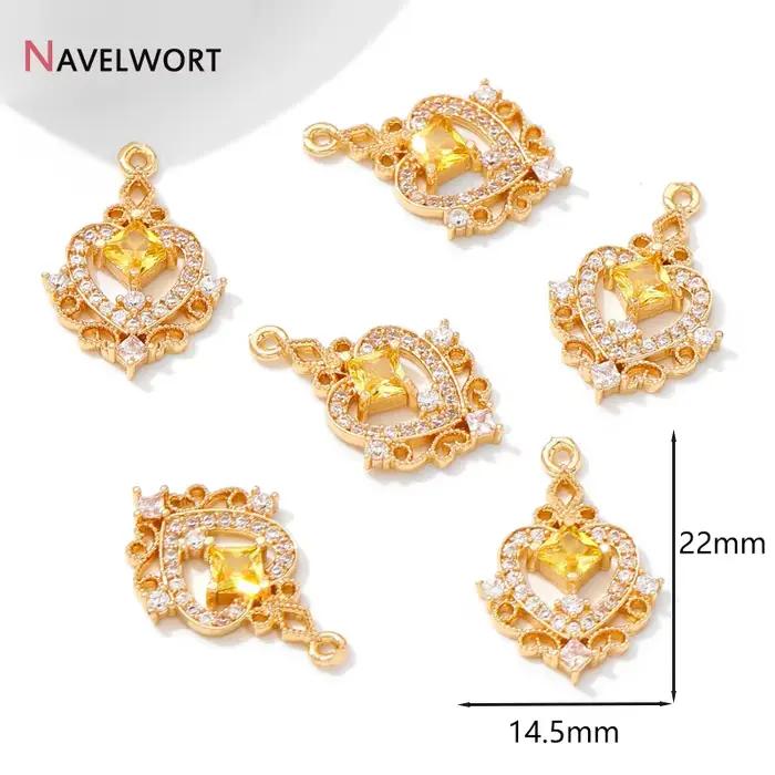 Pendentif en forme de cœur en laiton plaqué or 18 carats pour la fabrication de bijoux, breloques en forme de cœur en Zircon incrusté pour accessoires de fabrication de boucles d'oreilles