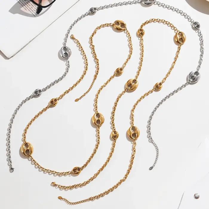 Collier Hip-Hop en Argent Doré avec Pendentif Ovale Plaqué Or Acier Inoxydable pour Fêtes et Soirées Chic