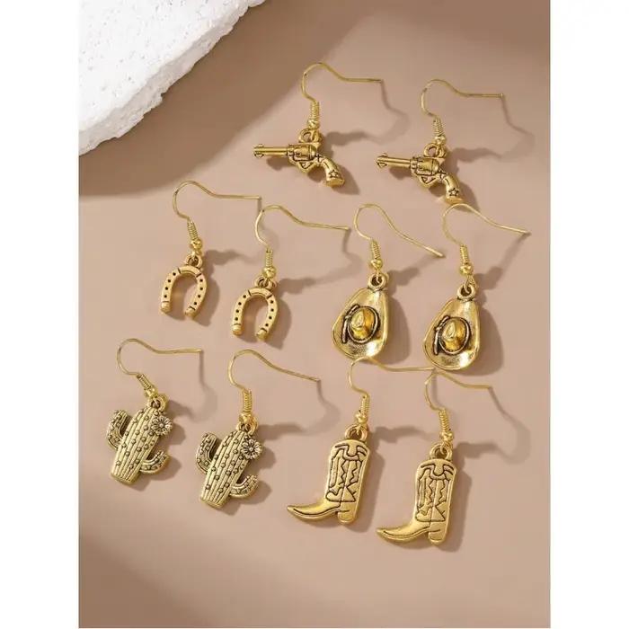 Lot de 10 boucles d'oreilles tendance en métal style western cowboy