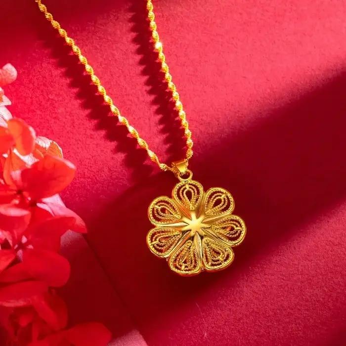 Collier fleur en or 24K avec chaîne ondulée pour femmes, bijoux luxueux à porter pour toutes les occasions spéciales