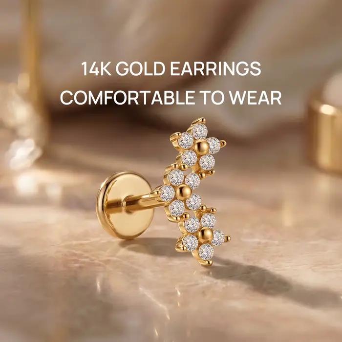 DIeSchein Boucles d'oreilles clous en or massif 14K pour femme