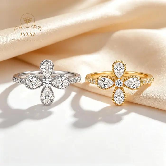 Bague trèfle en argent S925 avec moissanite 1