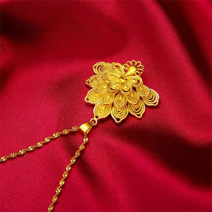 Colliers à breloques pour femmes plaqué or grand paon pendentif Collier