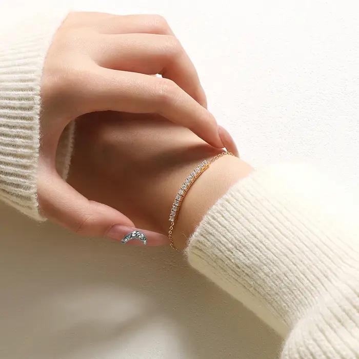 Bracelet de tennis en moissanite 925 plaqué or jaune bracelet ajustable pour femmes bijoux de charme occasion spéciale engagement soirée business婚礼 engagement派对商务