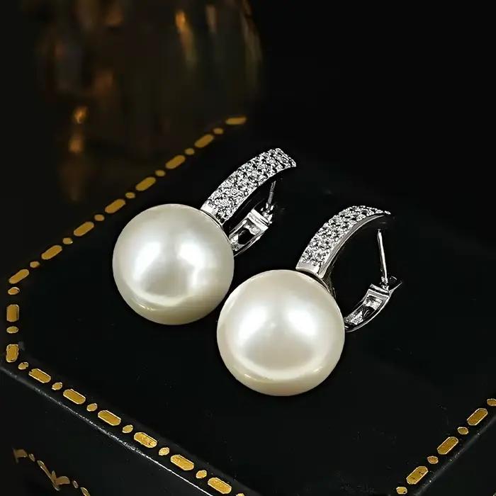 Boucles d'oreilles incrustées de perles en argent pur S925 pour femmes, bijoux de luxe, 11mm, micro, mode, vente chaude