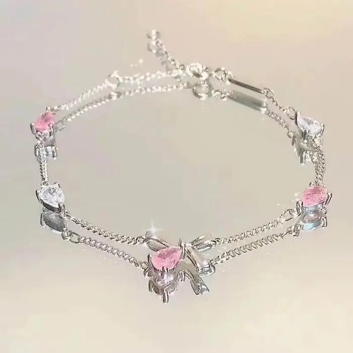 Bracelet en fleur de cerisier en Zircon rose pour femmes et filles, tempérament tendance, Design de