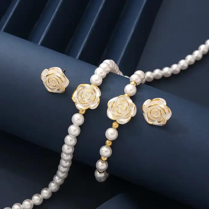 Ensemble de bijoux camélia élégant collier bracelet boucles doreilles romantique pour mariage occasions spéciales femmes