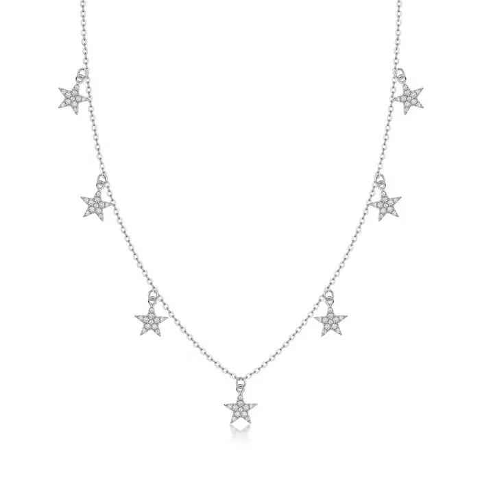 Collier ras du cou en Moissanite pour femmes, pendentif étoile, plaqué or blanc, chaîne en diamant e