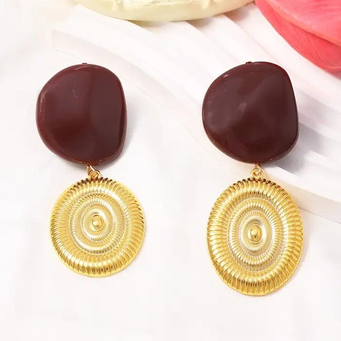 Boucles d'oreilles pendantes ZAA en résine et métal géométrique en forme de conque pour femme