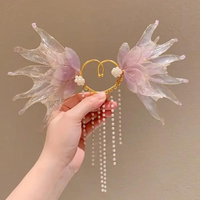 Boucles d'oreilles vintage chic sirène princesse, oreilles de fée elfe, fleurs, pinces d'oreille élé