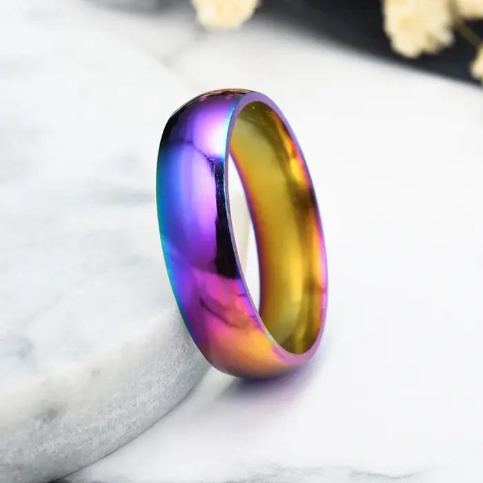 Bague colorée arc-en-ciel pour hommes et femmes