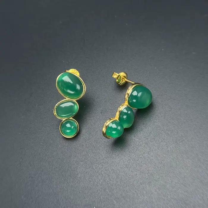 Boucles d'oreilles élégantes en Agate verte naturelle