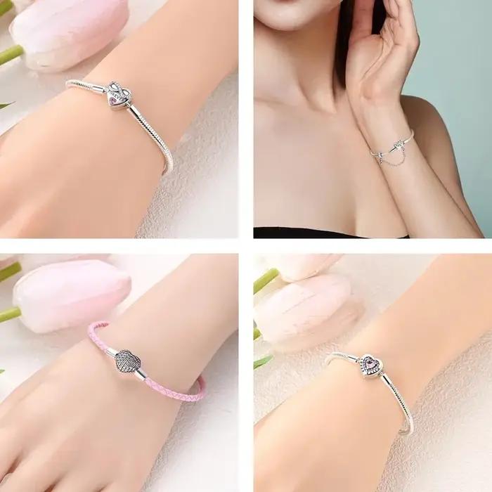 Women Bracelet 925 Silver Original Eternal Love Snake Bone