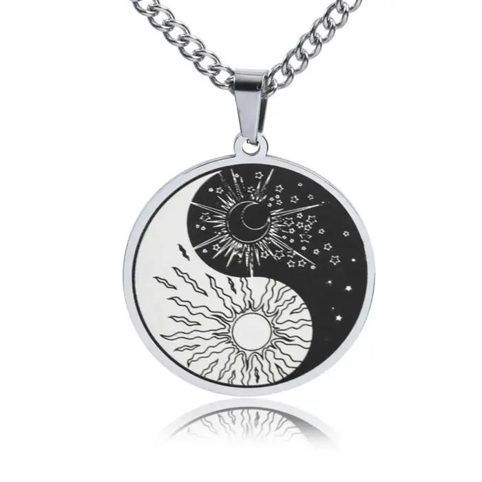 Collier pendentif soleil et lune Yin Yang Tai Chi pour femmes et hommes