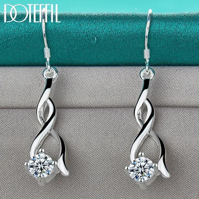 DOTEFFIL 925 en argent Sterling AAA Zircon géométrie goutte boucle d'oreille pour femme dame mariage fiançailles fête bijoux de mode