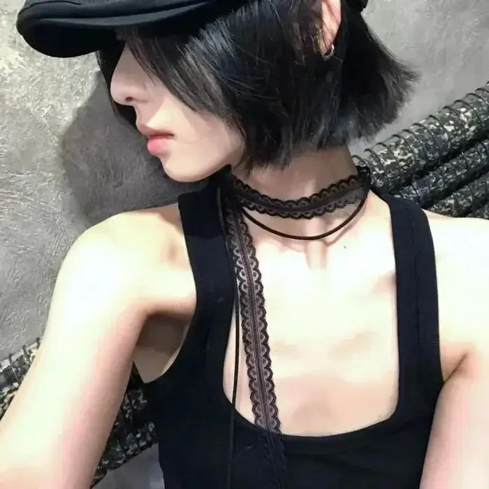Collier en dentelle noir et blanc double couche style bohème pour femmes et filles