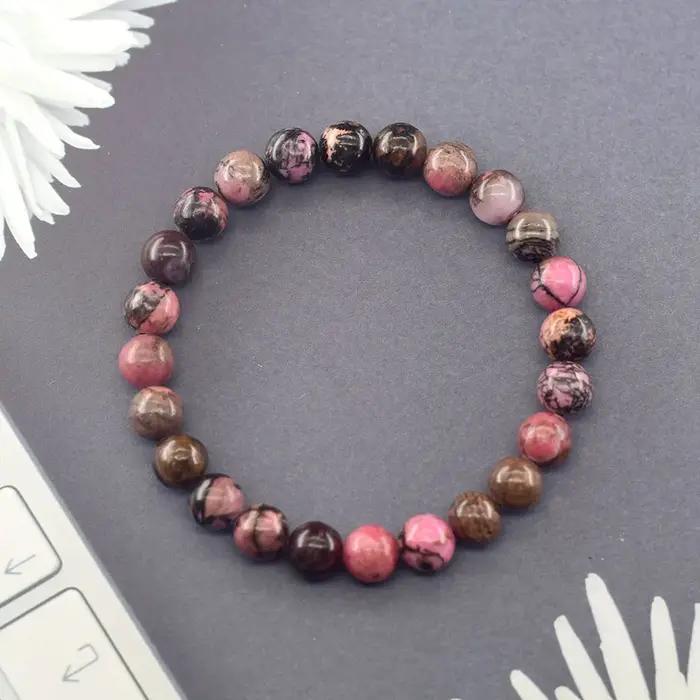 Bracelets de perles en Rhodonite naturelle pour hommes et femmes