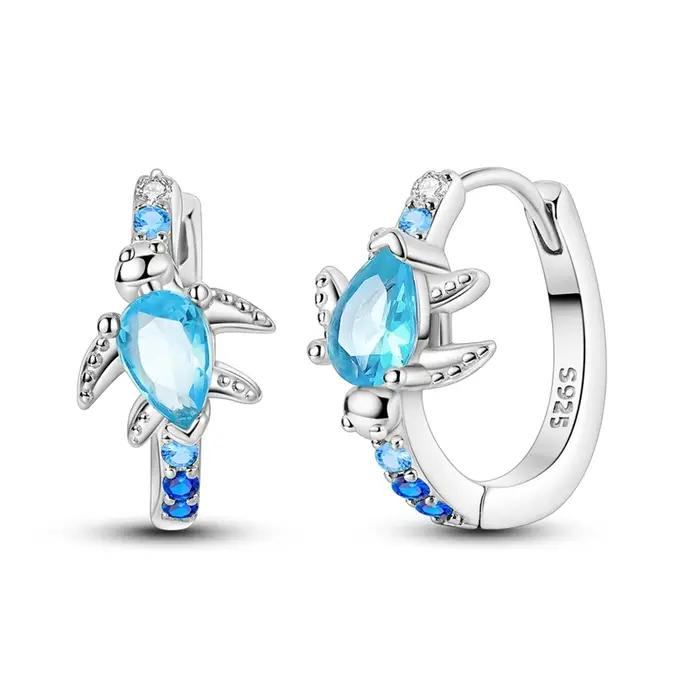 Boucles d'oreilles tortue de mer en argent Sterling 925 pour femmes, cerceau d'été en Zirconium pour