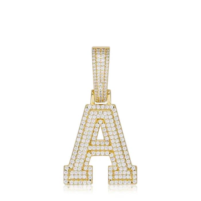 Moissanite A-Z Lettre Bijoux Collier Femmes Iced Out Prong Pendentif Personnalisé Charms Ared Super Star Hip Hop Punk