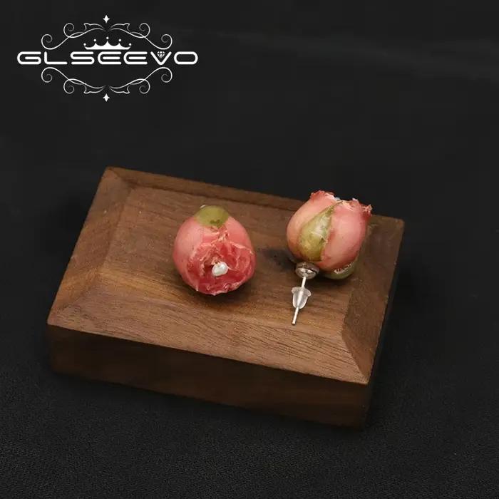 Boucles d'Oreilles en Perles Naturelles de Fleurs Roses pour Femme