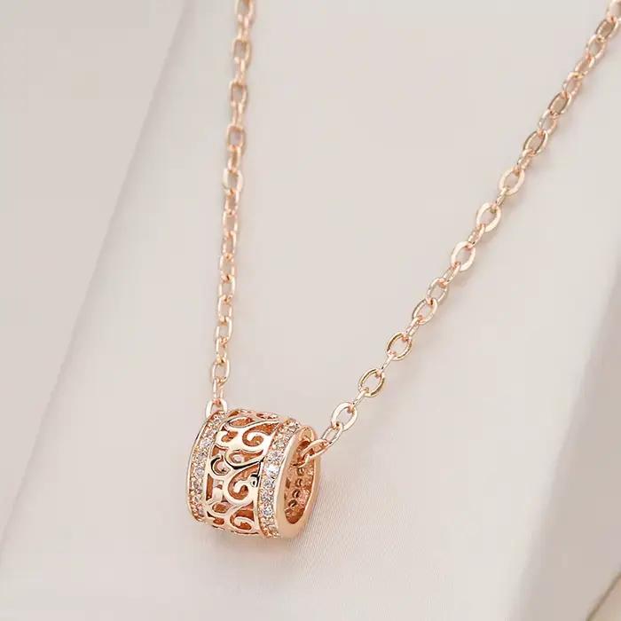 Kinel-Collier de fleurs creuses de luxe pour femme, incrustation de micro-cire, naturel, or rose 585, rond, long, bijoux fins, mode