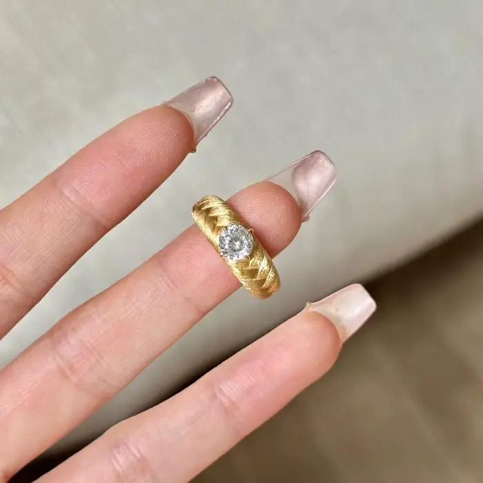 Bague Foydjew en zircone cubique plaquée or 18 carats pour femmes, alliance de mariage vintage avec effet tracker d'humeur pour soirées et occasions spéciales