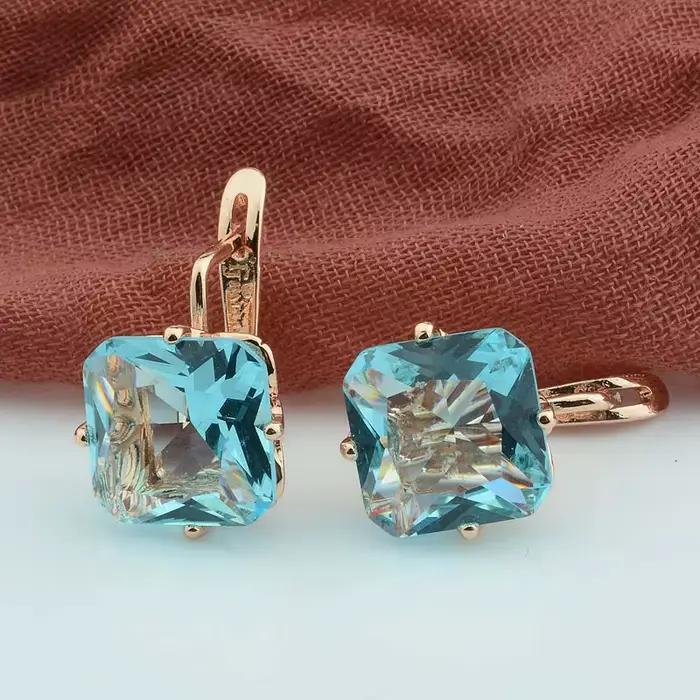 FJ luxe mariage femmes boucle d'oreille couleur or Rose 585 bijoux mode grand carré Rose/blanc/vert/rouge/bleu Zircon