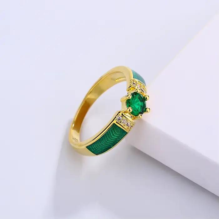 Bague en émail faite à la main verte simple pour femme