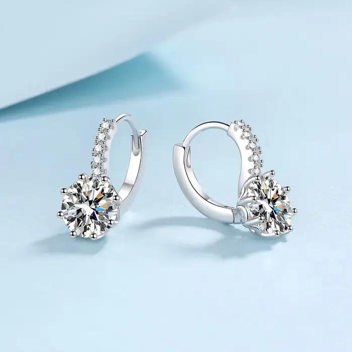 Boucles d'oreilles en argent sterling S925 avec moissanite BR 2CT pour femmes