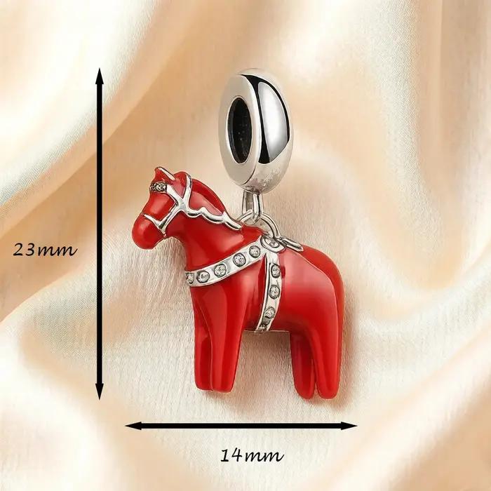 Pendentif cheval Dalarna rouge en argent Sterling 925