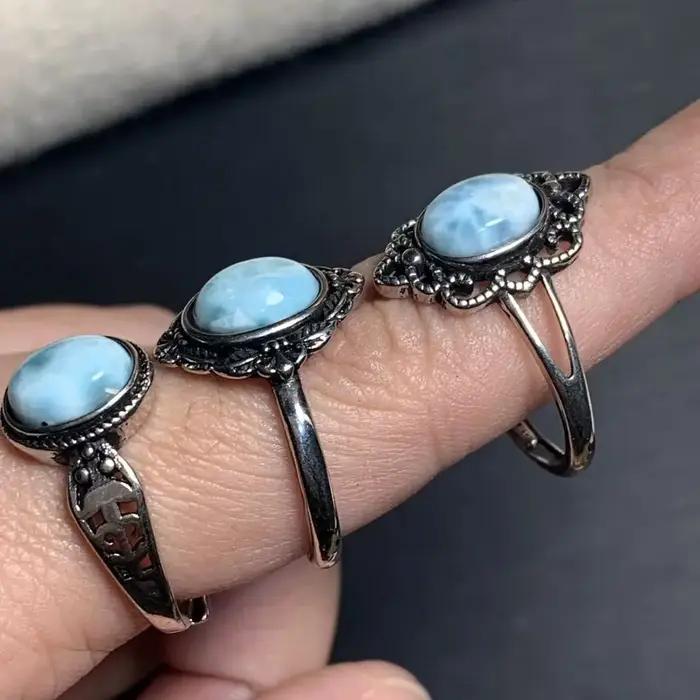 Bague en Larimar naturel réglable pour femme