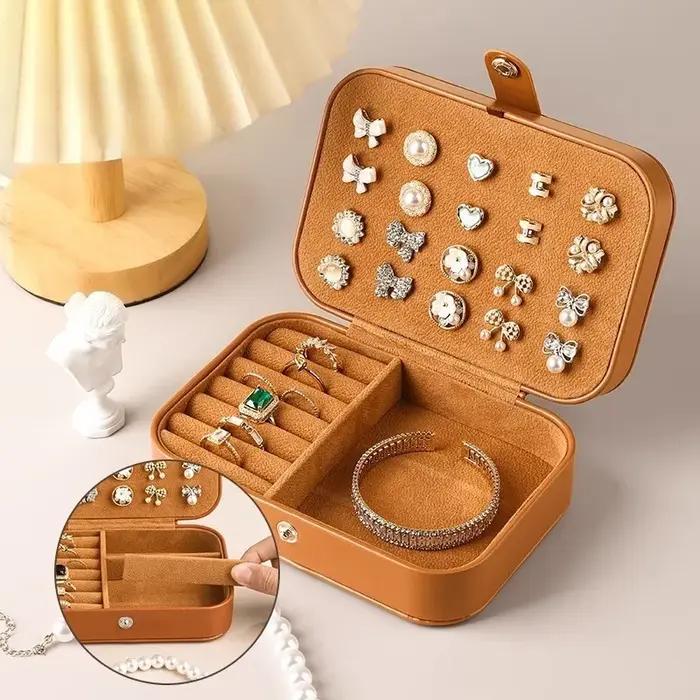 Boîte de rangement de bijoux en cuir PU jaune pour collection de bijoux haut de gamme femme occasions spéciales