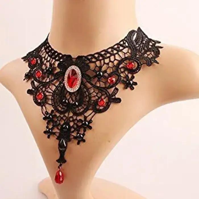 Dame Sautoirs Court Gothique Femmes Cou Bijoux Accessoire Fille Dentelle Gothique Vintage Sexy Mode