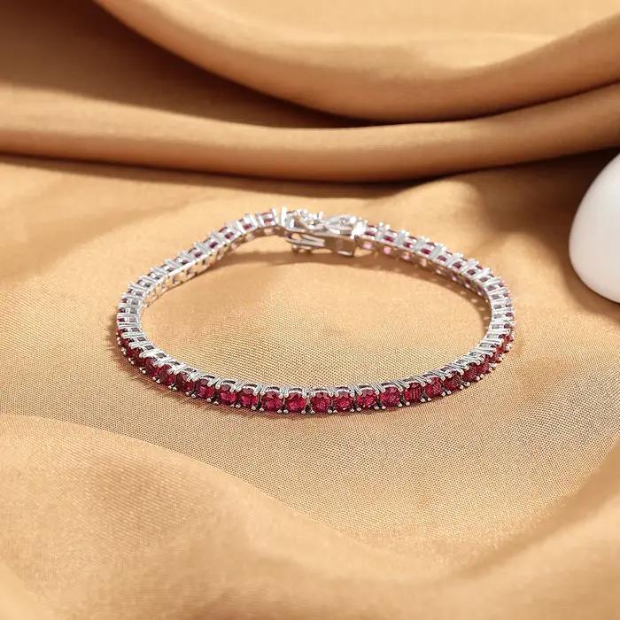 YLMyself Bracelet Tennis Argent 925 Rubis Rouge Foncé # Bijoux en zircone cubique pour femmes