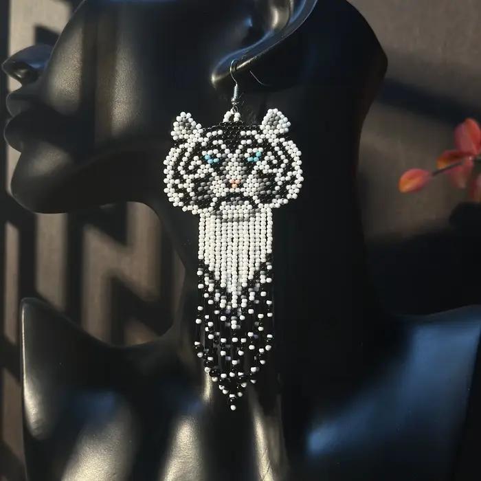 Boucles d'oreilles tigre créatives faites à la main, bijoux bohème à franges perlées, boucles d'oreilles pendantes à la mode pour femmes, adaptées au quotidien