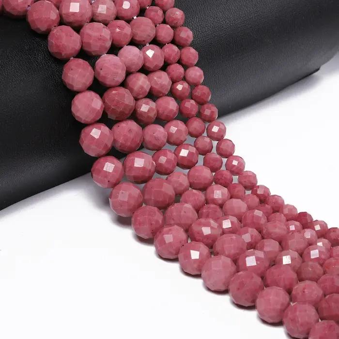 Perles rondes en pierre à facettes en Rhodonite naturelle