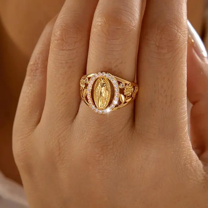 Bague Camée Vintage pour Femme en Laiton et Zircon