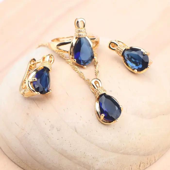 Ensembles de bijoux de mariée en argent 925 pour femmes, boucles d'oreilles en pierre de mariage, bagues, pendentif, collier, ensemble de couleur or