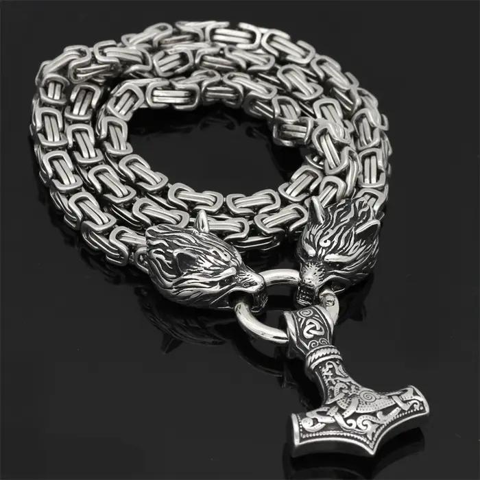 Collier loup celtique nordique avec pendentif tête de loup Viking en acier inoxydable, amulette nordique pour hommes, bijou punk pour parties et occasions spéciales