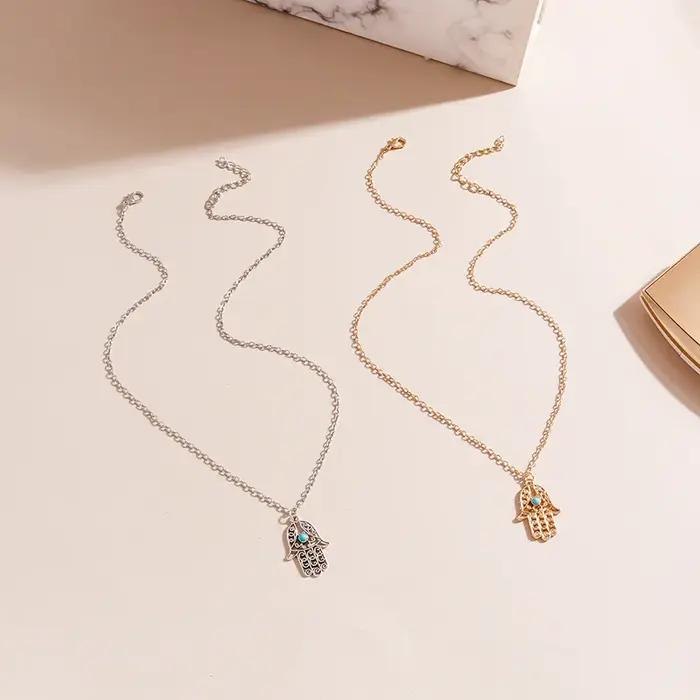 Collier ethnique Aihua avec pendentif main de Fatma pour femmes et hommes