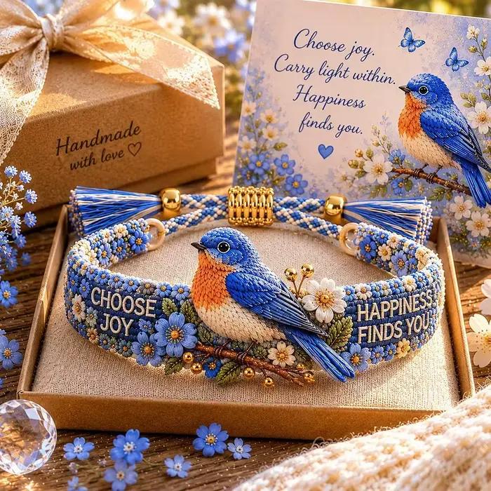 Bracelet tressé ajustable avec broderie bohème