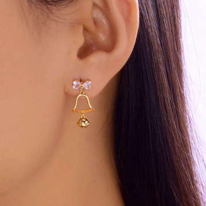 Boucles d'oreilles cloche à nœud rouge de noël pour femmes, bijoux de fête du nouvel an en strass mignons, cadeaux de noël